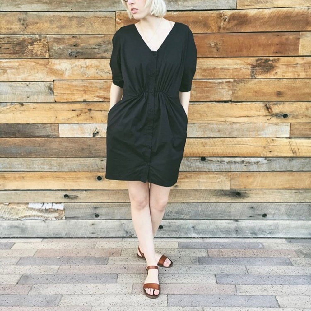 H&M Pouf Sleeve Gathered Button Front Dress 8